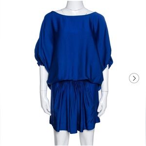 Diane von Furstenberg Blue Silk Ruched Handy Dress S